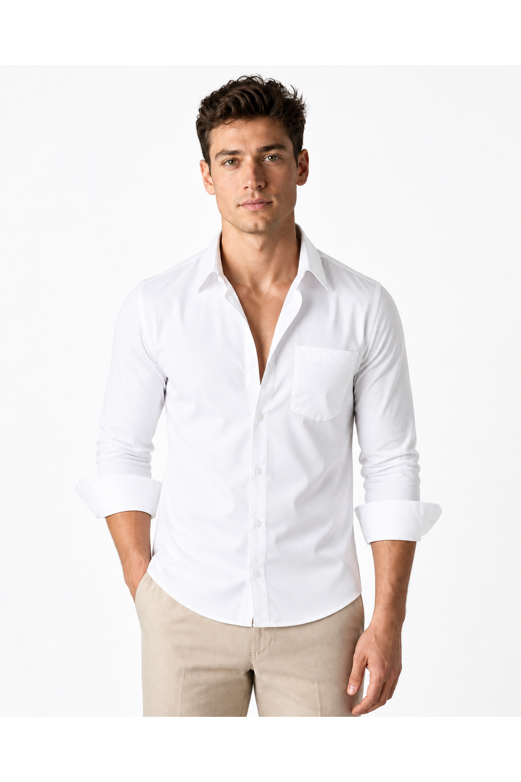 Frederick | Versatile Open-Collar Shirt - White Twill - front - group 2