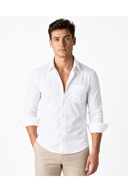 Frederick | Versatile Open-Collar Shirt - White Twill - front - group 2