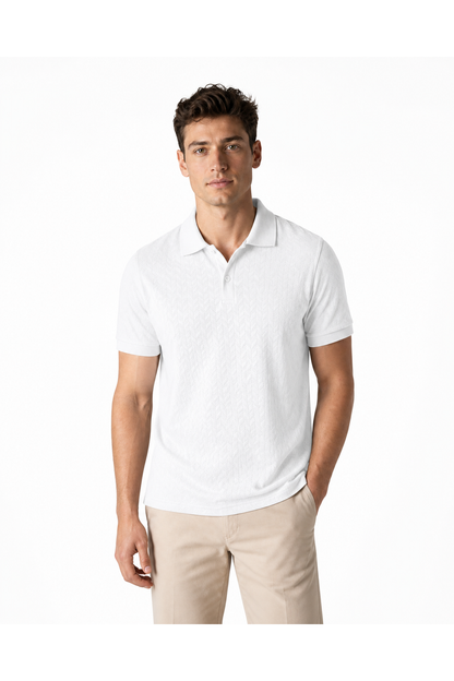 James | Textured Button Polo Shirt - White - front - group 2