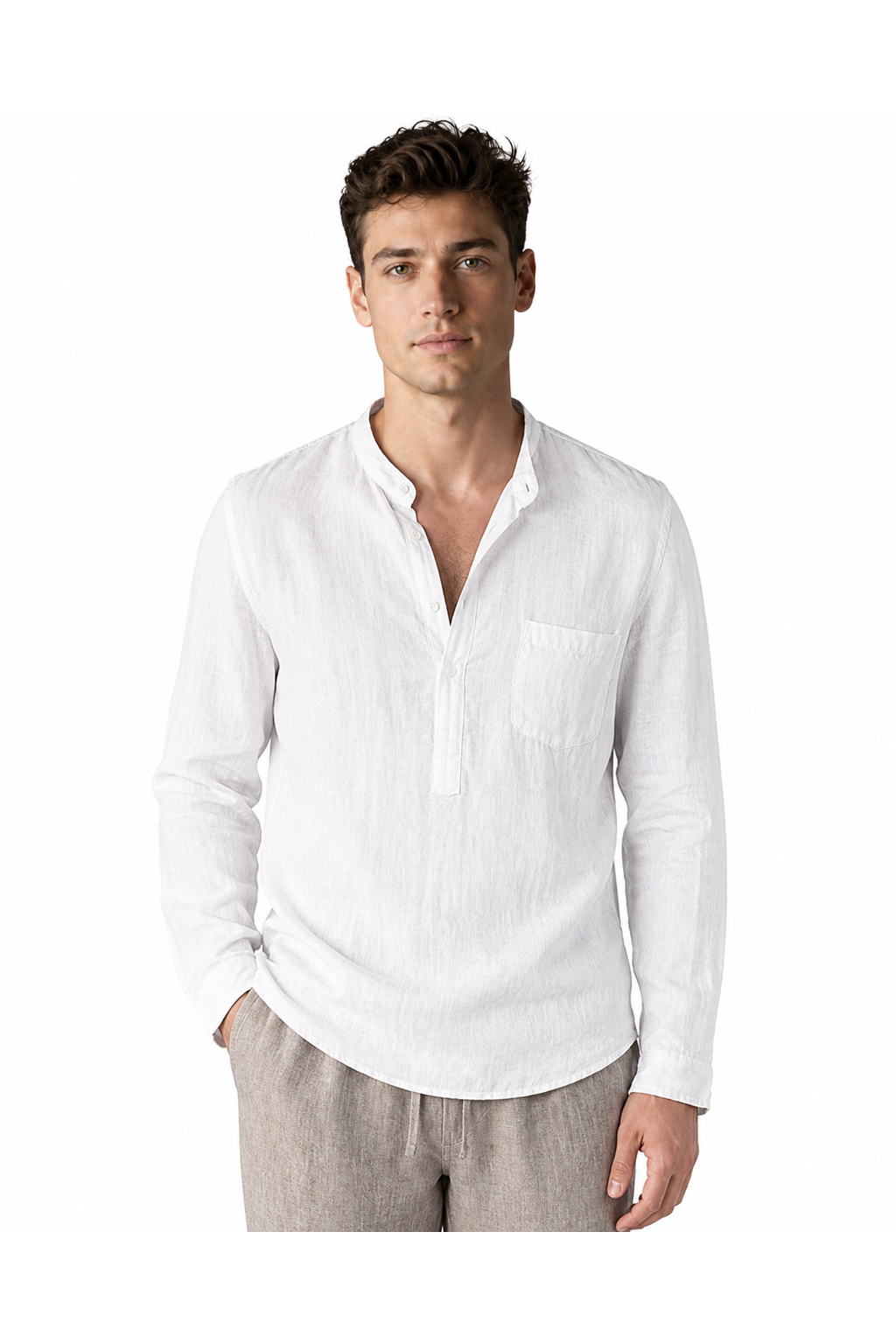 Vincent | Vintage Linen Henley Shirt - White - front - group 2
