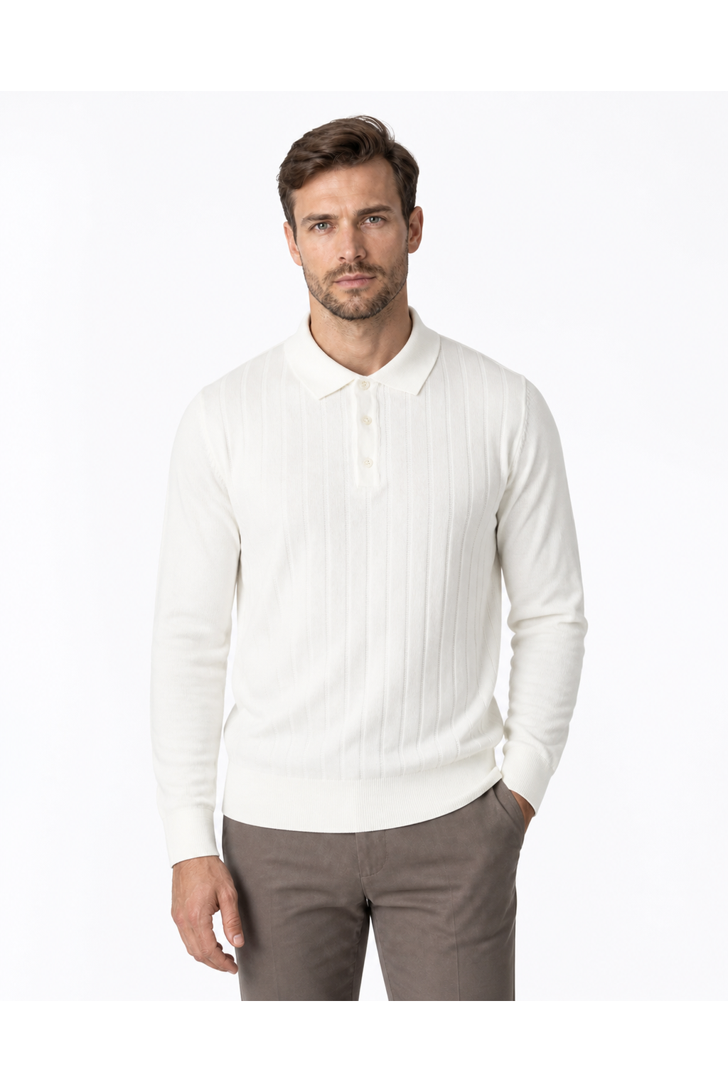 Dominic | Retro Chenille Polo Sweater - White - front - group 2
