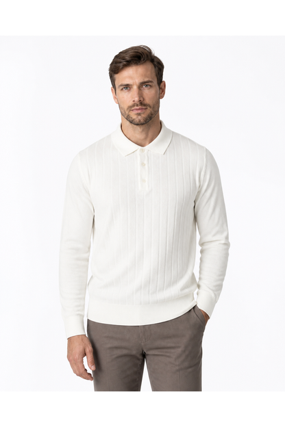 Dominic | Retro Chenille Polo Sweater - White - front - group 2