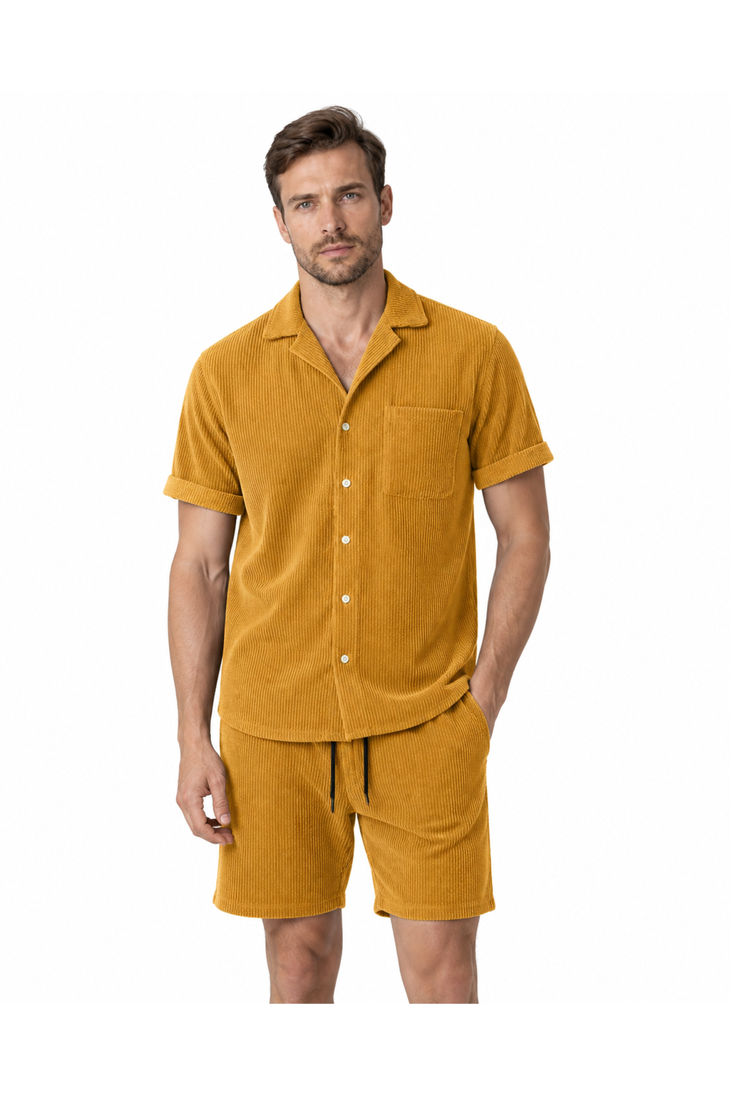Sawyer | Corduroy Shirt and Shorts Set - Yellow - front - group 2