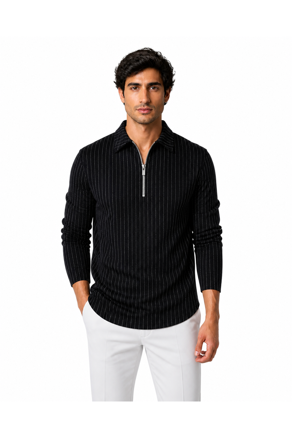 Henry | Striped Half-Zip Polo Sweater - Black - front - group 3