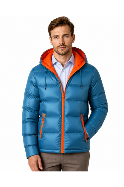 Wade | Colorblock Hooded Puffer Jacket - Blue - front - group 3