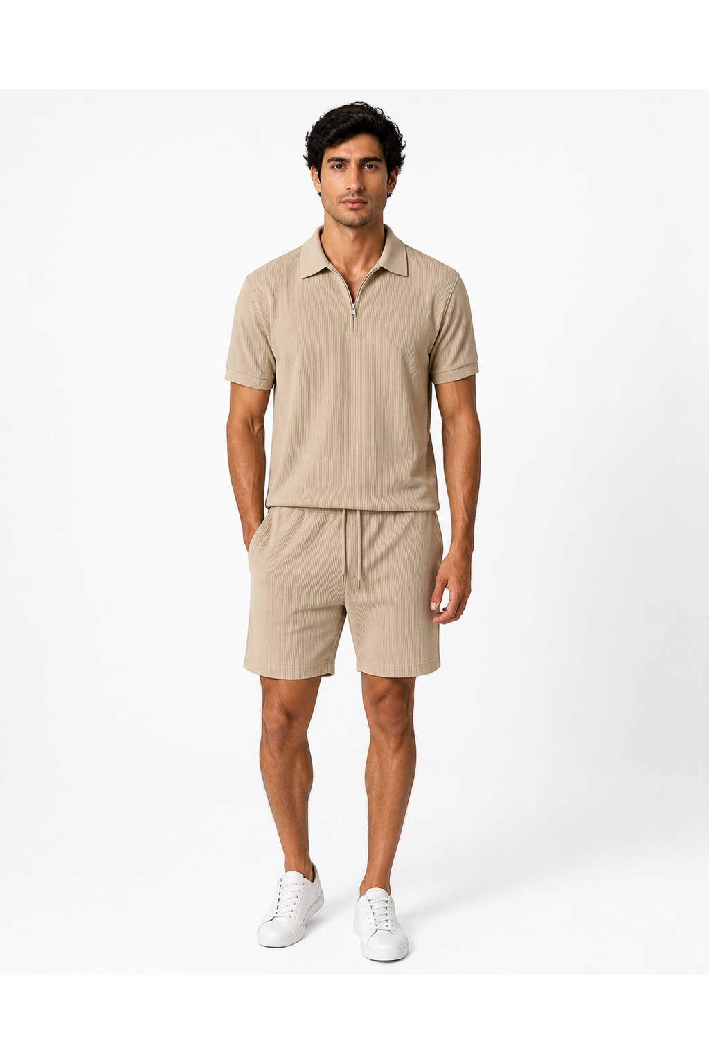 Ashton | Summer Polo and Shorts Set - Camel - front - group 3