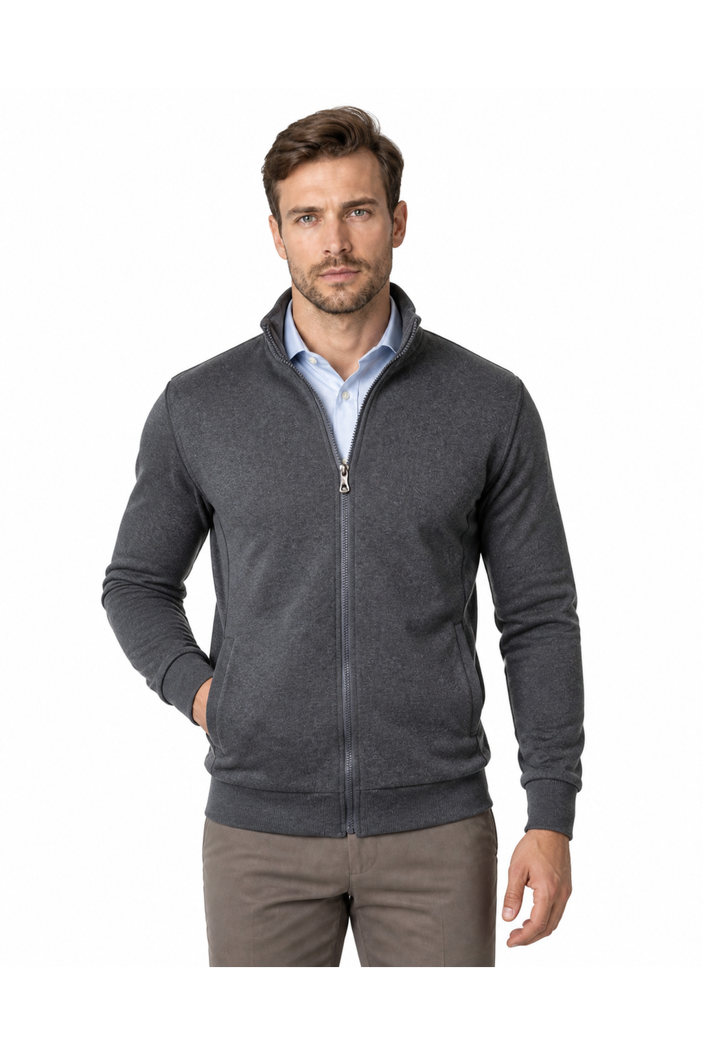 Bryce | Minimalist Zip-Up Hoodie - Dark grey - front - group 3