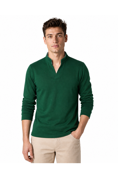 Joel | Casual Stand-Collar Henley - Green - front - group 3