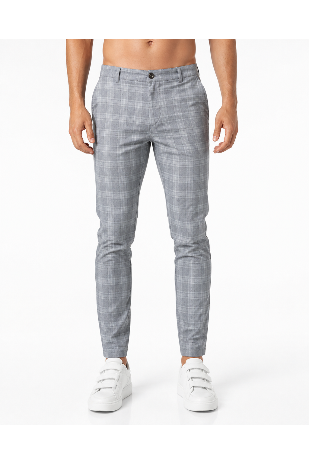 Miles | Slim Plaid Casual Trousers - Grey - front - group 3
