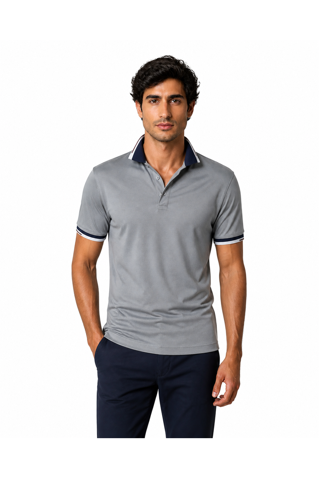 Wyatt | Refined Contrast-Trim Polo - Grey - front - group 3