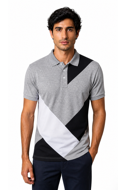 Carter Colorblock Short-Sleeve Polo - Grey - front