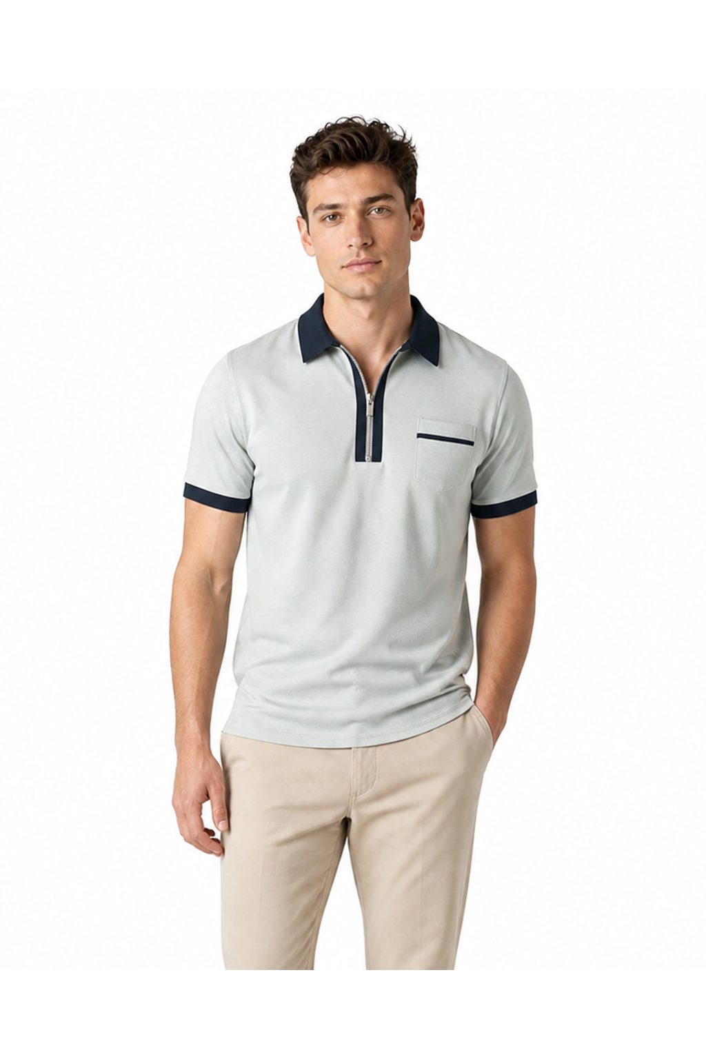 Graham | Contrast-Trim Pocket Polo - Grey - front - group 3