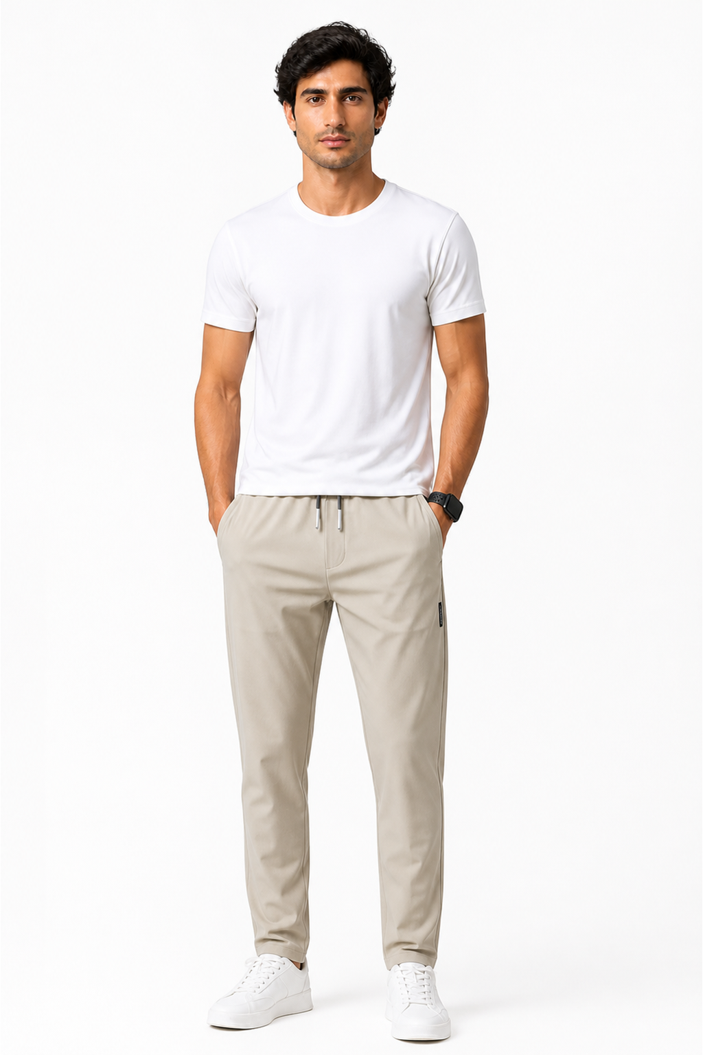Men's Trousers Lightweight Fabric Drawstring Waist, Khaki, front view