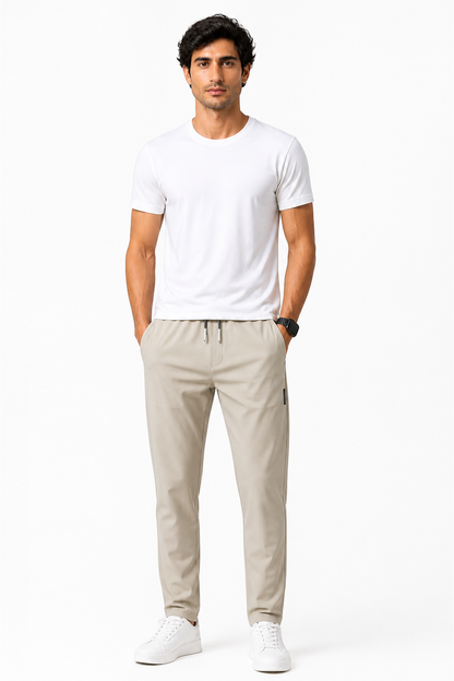 Men's Trousers Lightweight Fabric Drawstring Waist, Khaki, front view