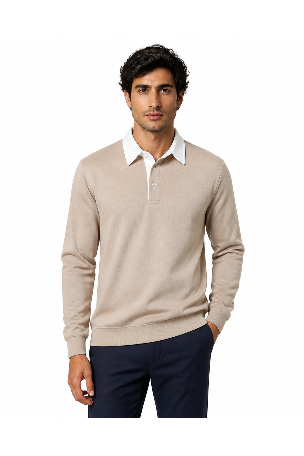 Sebastian | Versatile Long-Sleeve Polo - Khaki - front - group 3