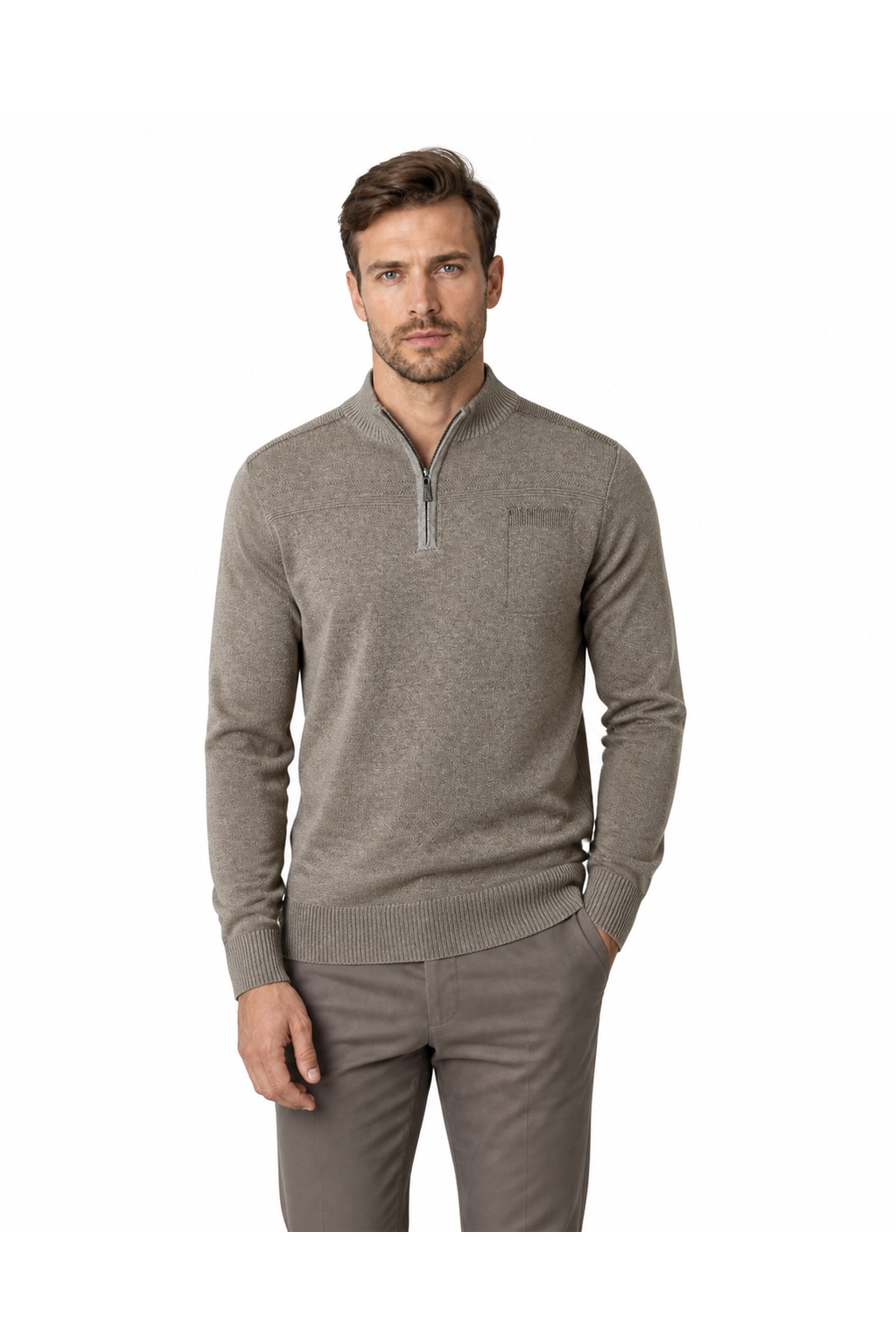 Emmett | Relaxed Quarter-Zip Sweater - Khaki - front - group 3