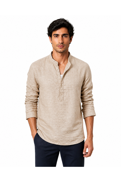 Howard | Textured Henley Shirt - Khaki - front - group 3