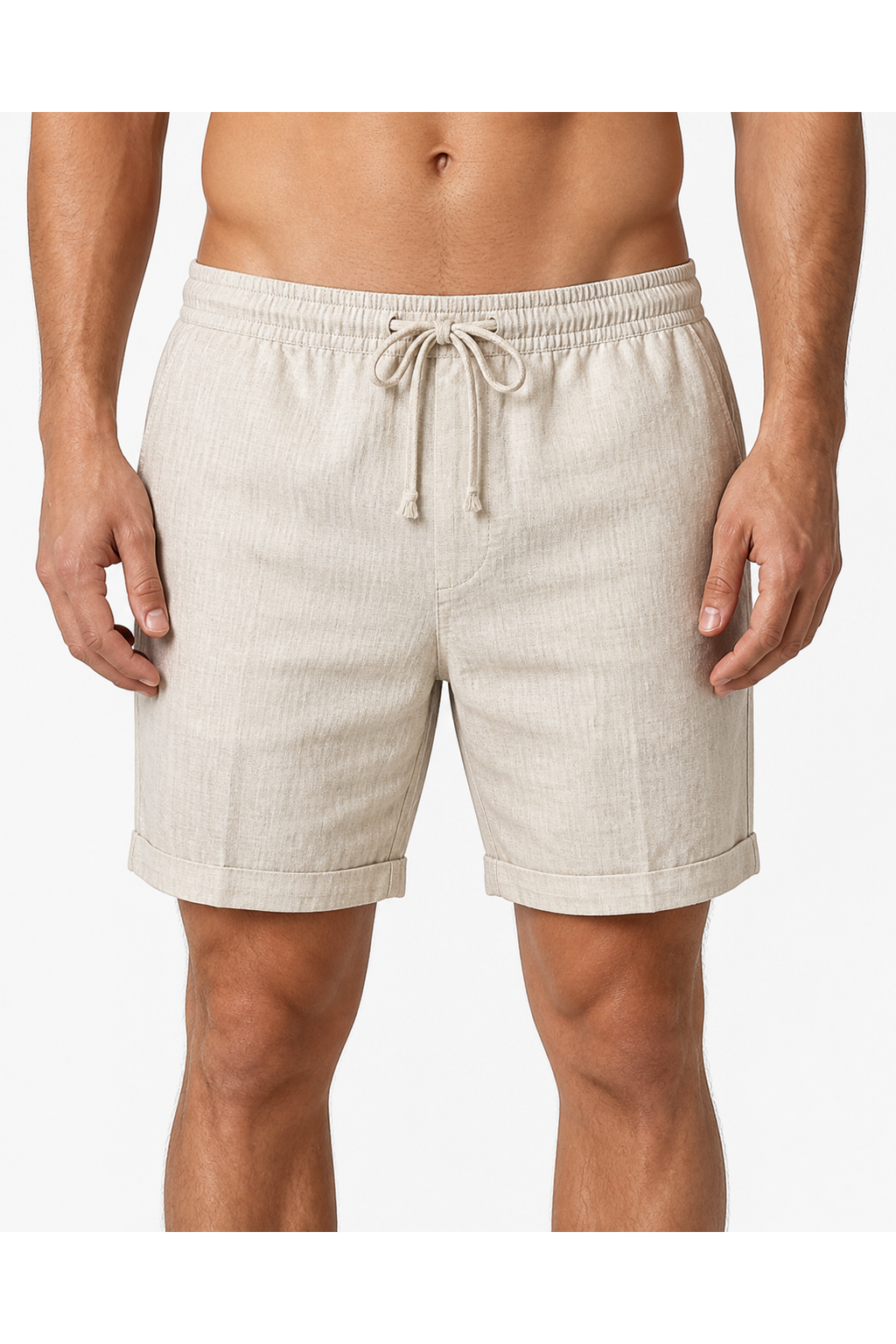 Jordan | Breathable Linen Drawstring Shorts - Khaki - front - group 3