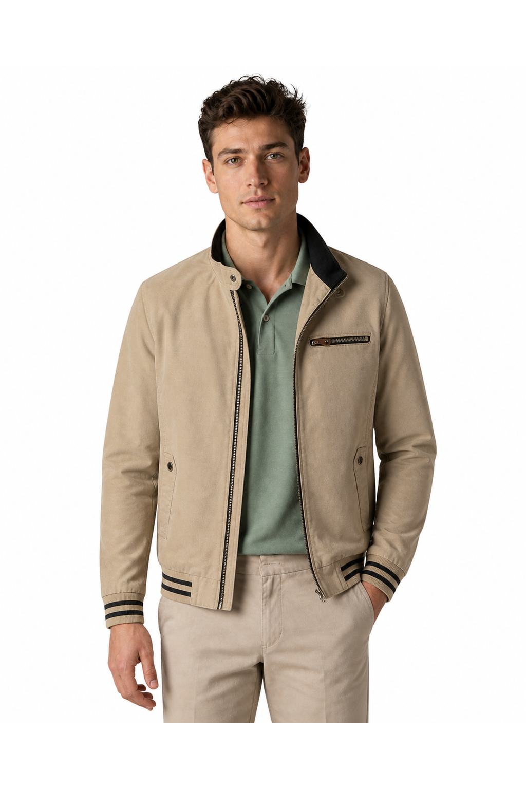 Franklin | Classic Contrast-Trim Jacket - Khaki - front - group 3