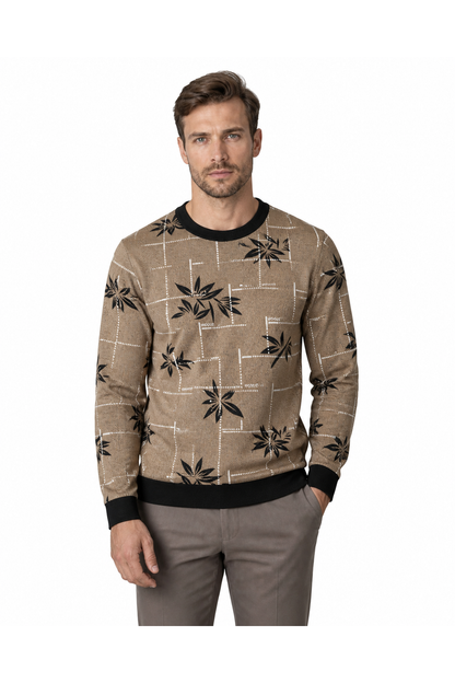 Reid | Geometric Crew-Neck Sweater - Khaki - front - group 3