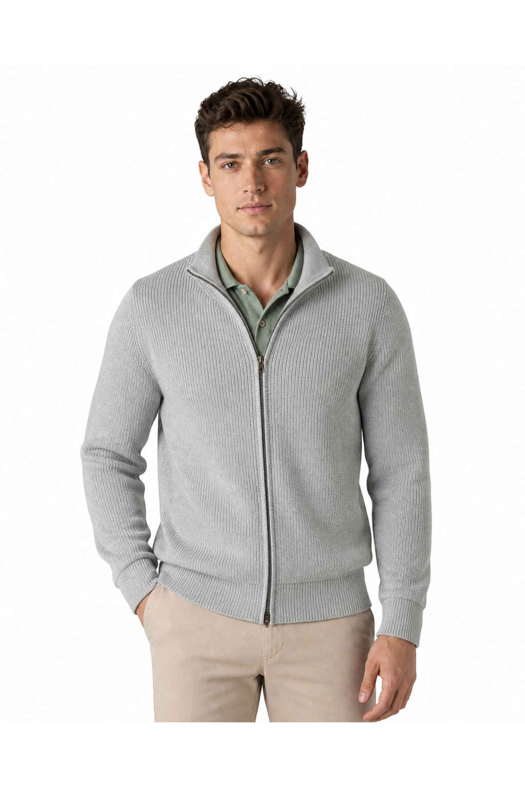 Raymond | Heavyweight Zip Cardigan - Light Gray - front - group 3