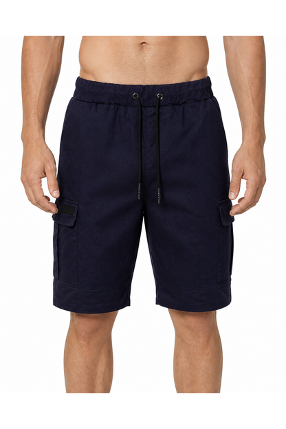 Cameron | Relaxed Cargo Sports Shorts - Navy Blue - front - group 3