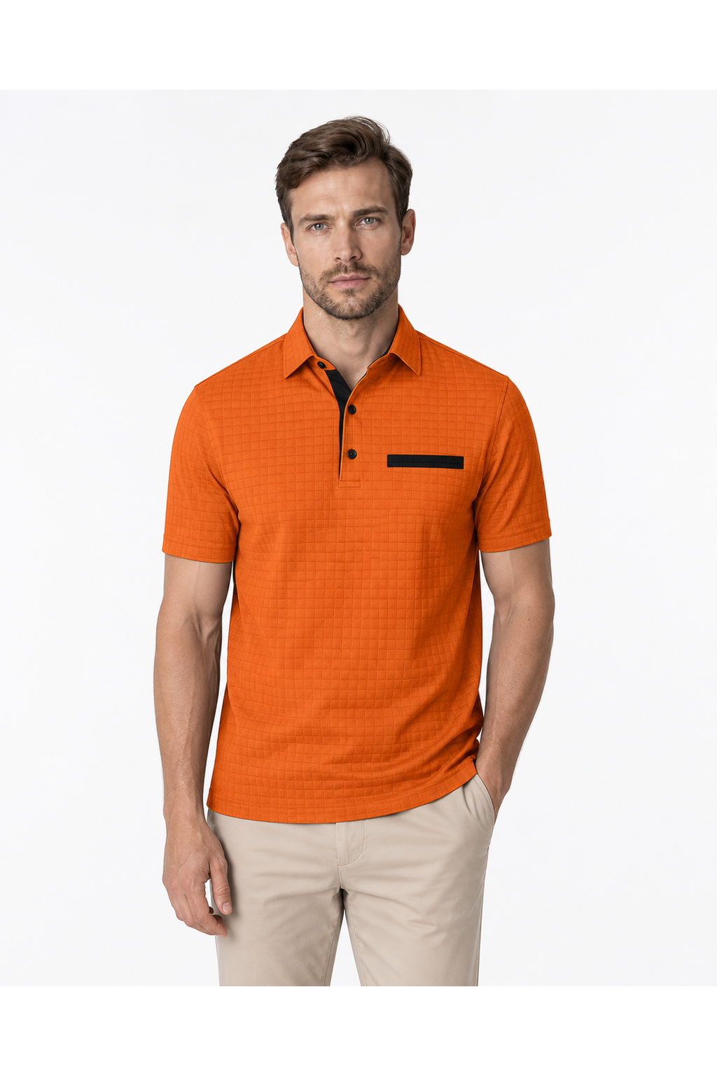 Julian | Jacquard Check Pocket Polo - Orange - front - group 3