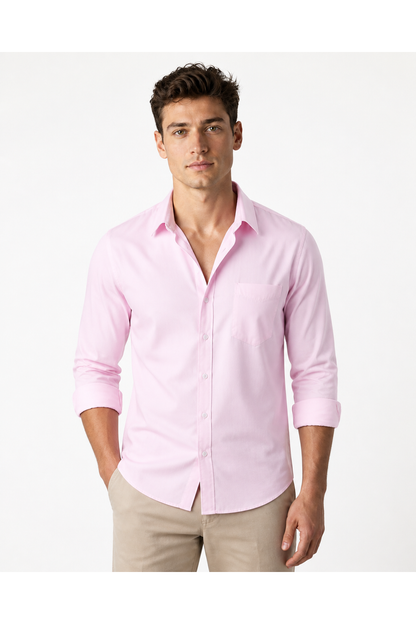 Frederick | Versatile Open-Collar Shirt - Pink Twill - front - group 3