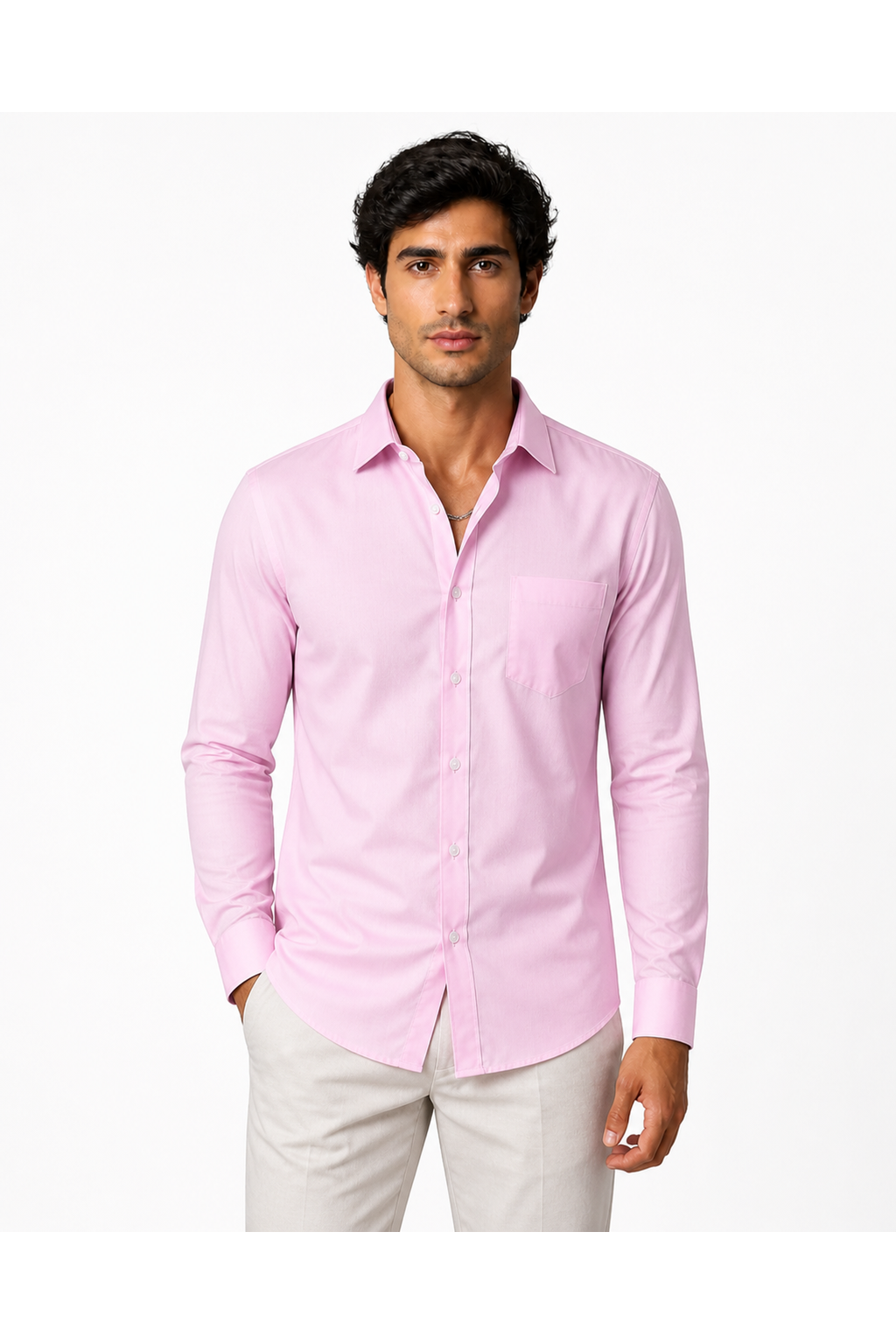 Stanley | Premium Cotton Button-Up Shirt - Pink Twill - front - group 3