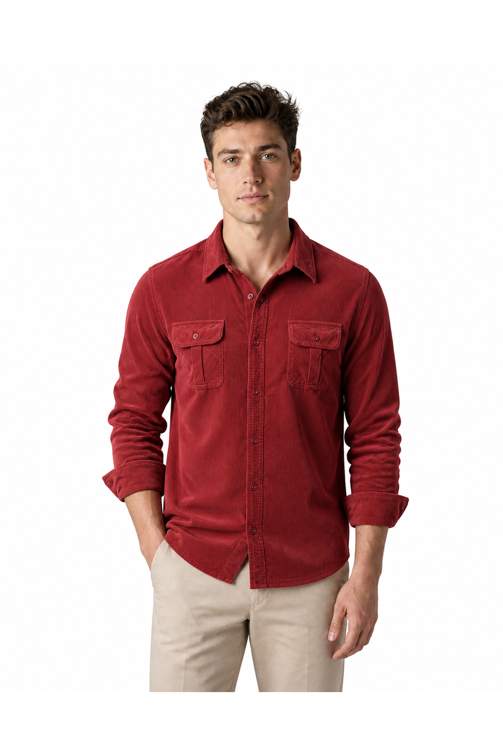 Gerald | Rugged Corduroy Overshirt - Red - front - group 3