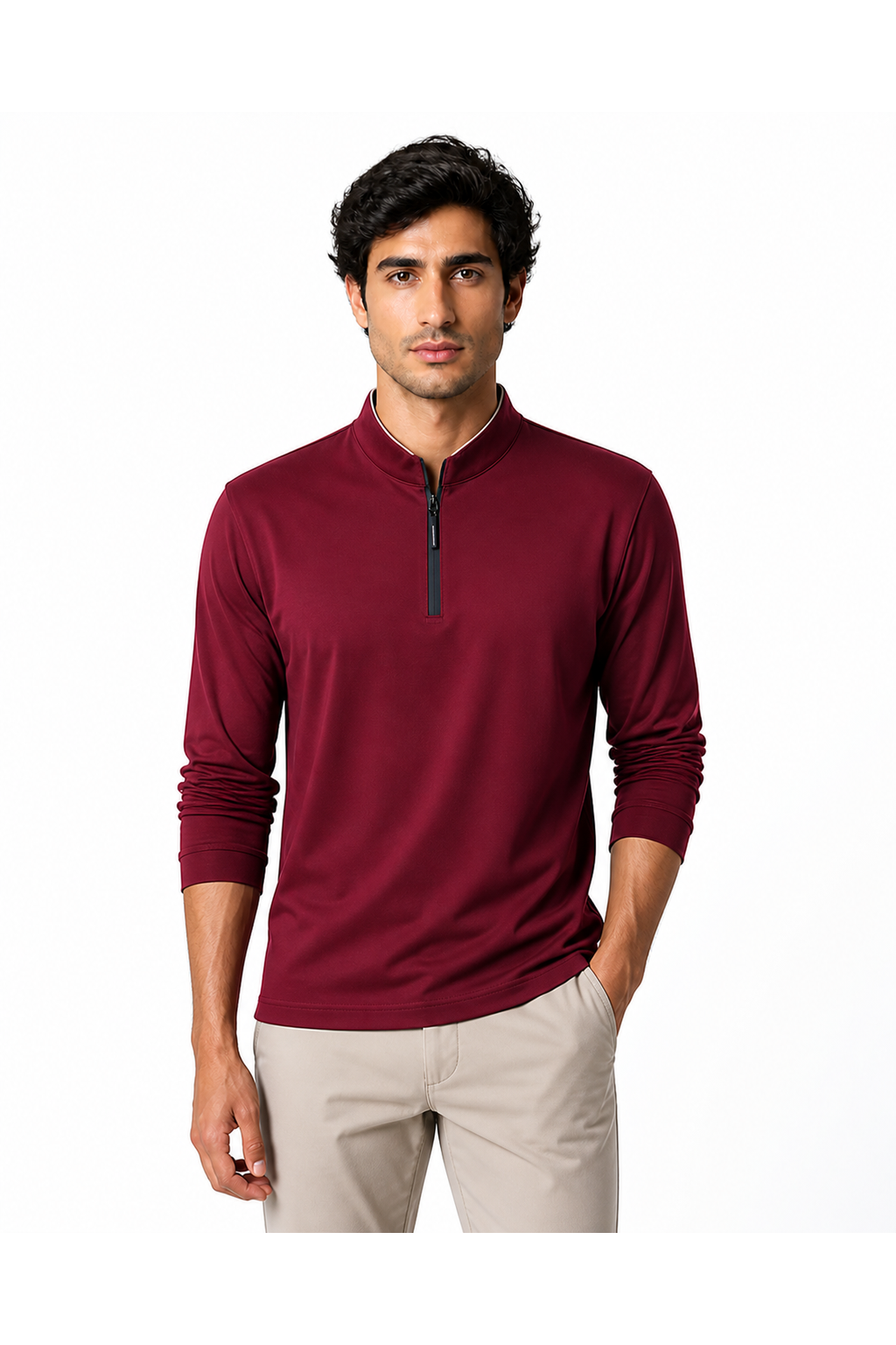 Connor | Sleek Stand-Collar Cotton Shirt - Red - front - group 3