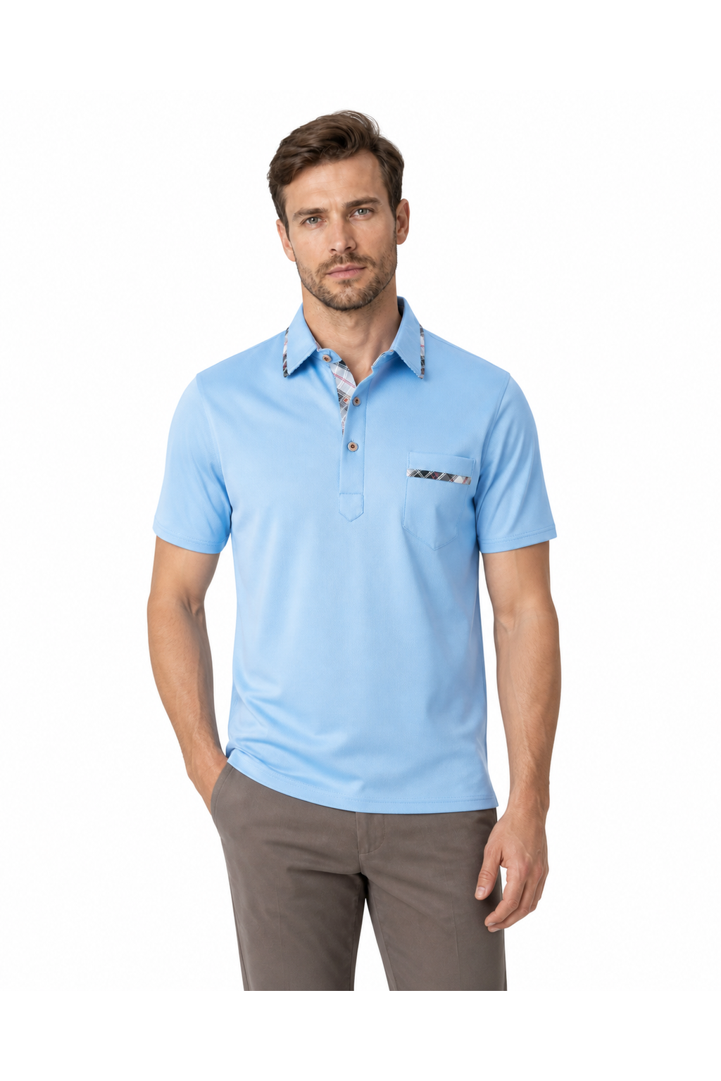 Jasper | Refined Dot-Pattern Polo - Sky Blue - front - group 3