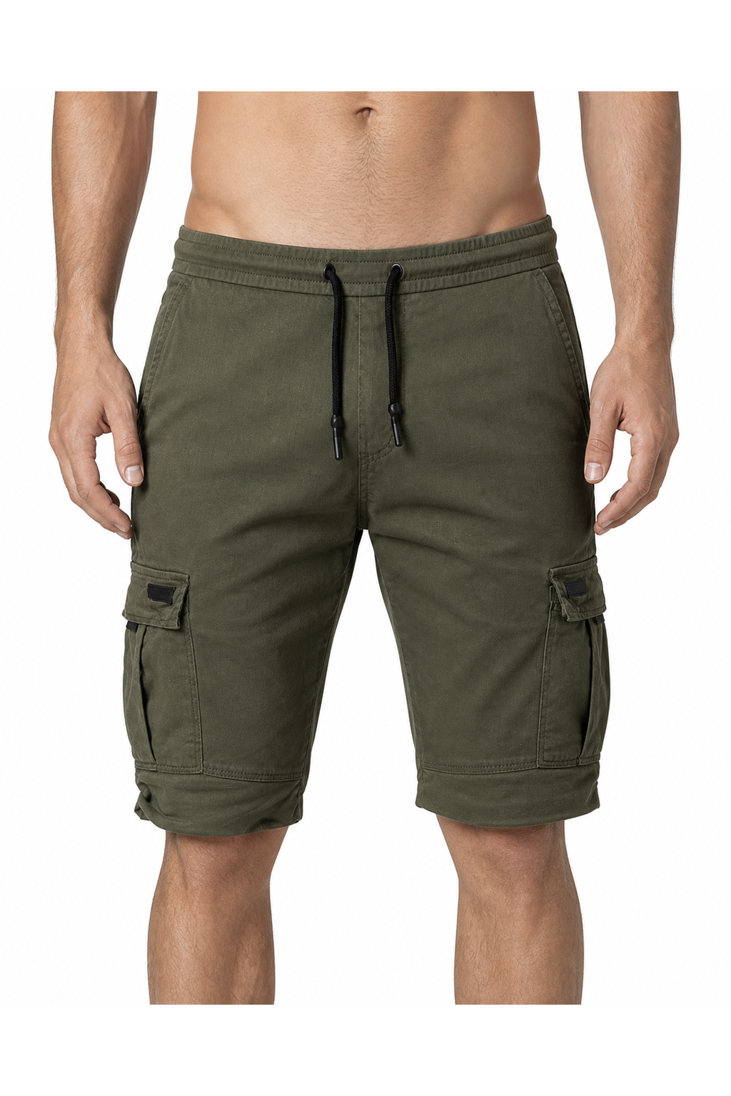 Cameron | Relaxed Cargo Sports Shorts - ArmyGreen - front - group 4