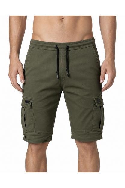 Cameron | Relaxed Cargo Sports Shorts - ArmyGreen - front - group 4