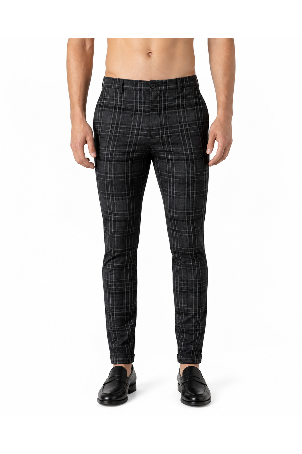 Miles | Slim Plaid Casual Trousers - Black - front - group 4