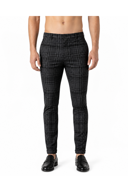 Miles | Slim Plaid Casual Trousers - Black - front - group 4