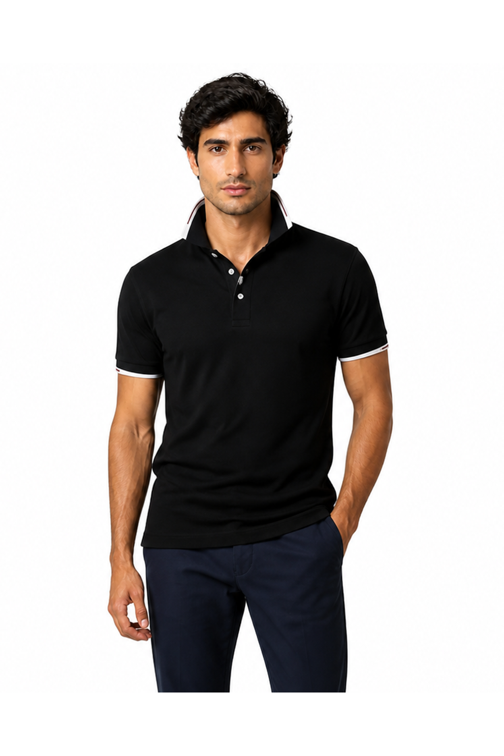 Wyatt | Refined Contrast-Trim Polo - Black - front - group 4