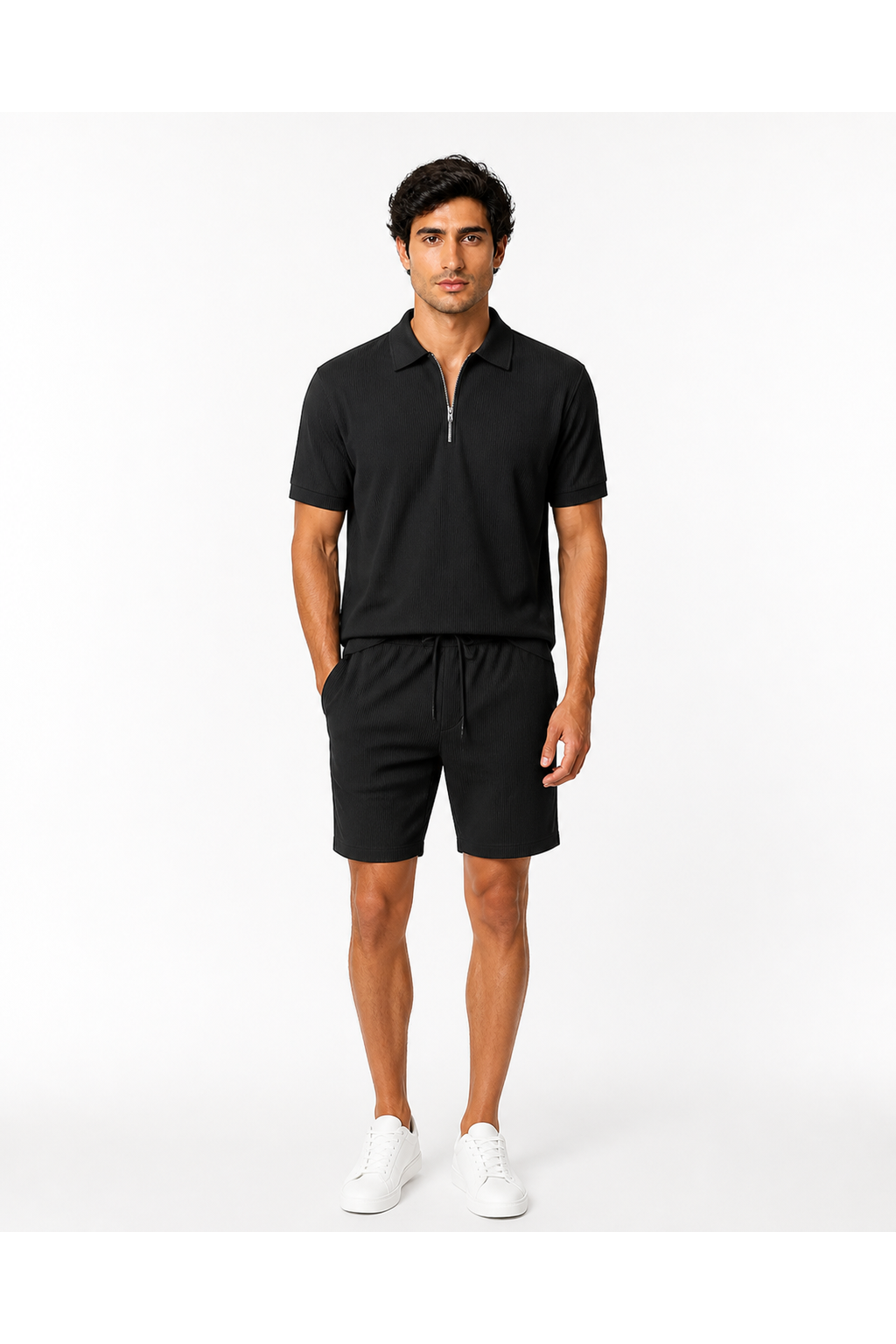 Ashton | Summer Polo and Shorts Set - Black - front - group 4