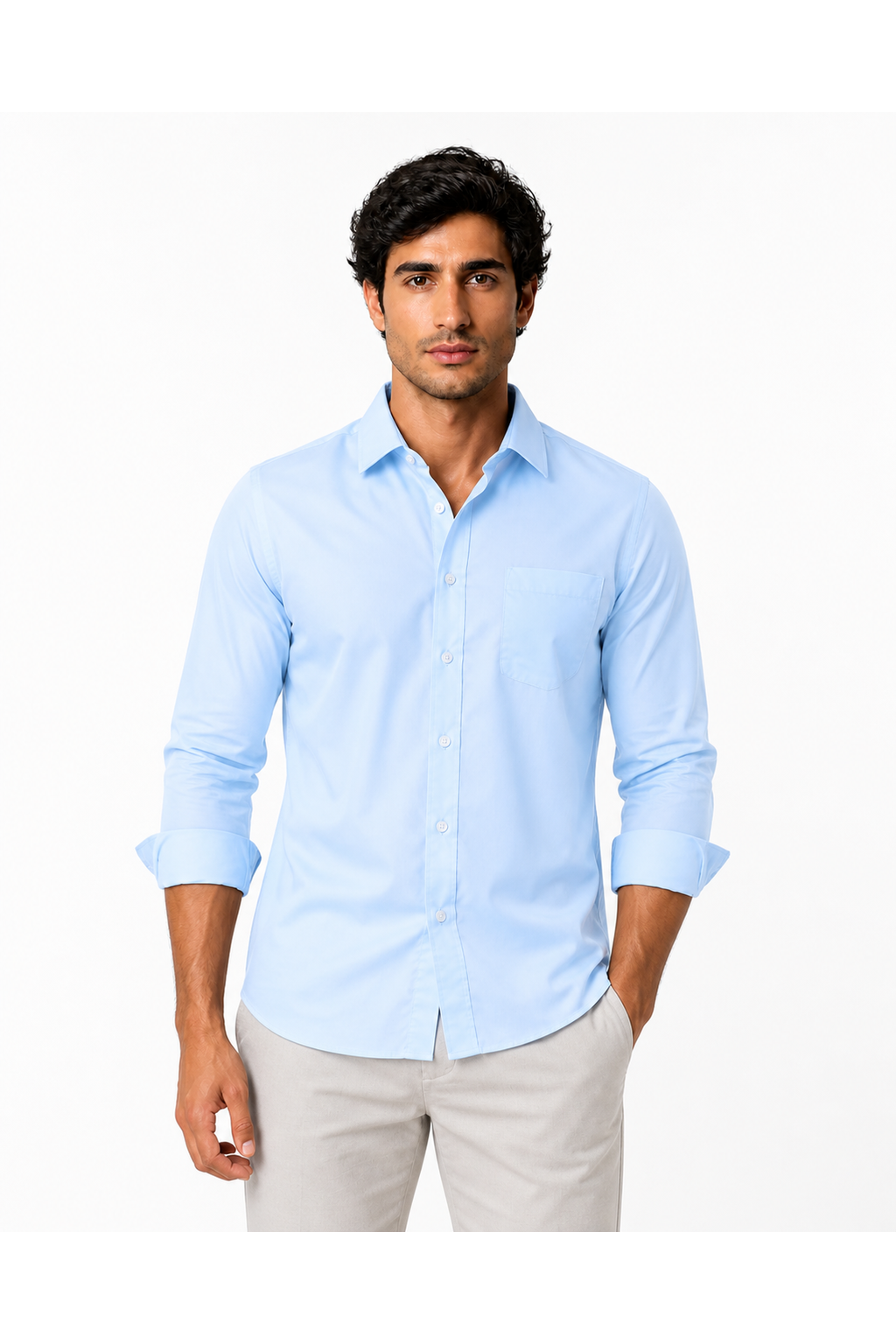 Stanley | Premium Cotton Button-Up Shirt - Blue Twill - front - group 4