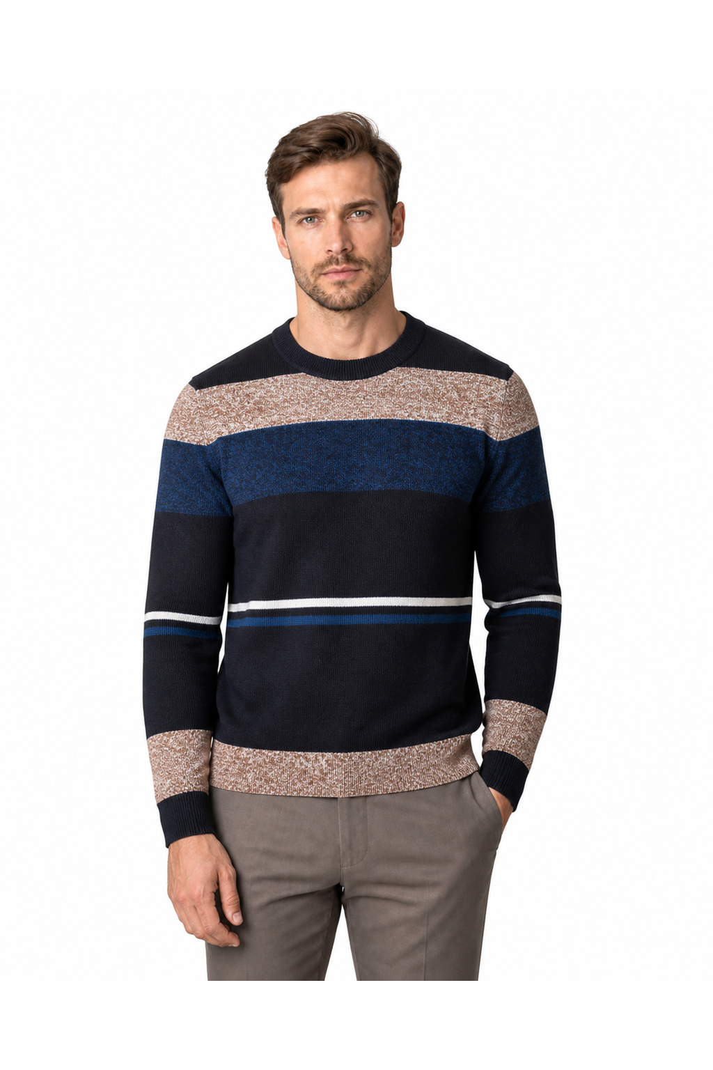 Reid | Geometric Crew-Neck Sweater - Coffee - front - group 4