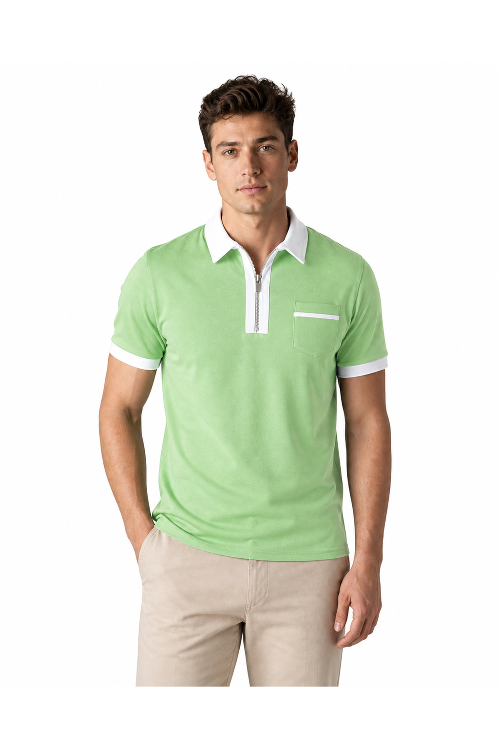 Graham | Contrast-Trim Pocket Polo - Green - front - group 4