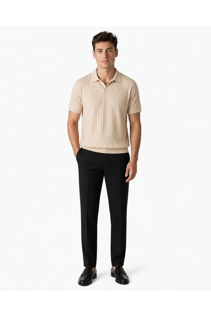 Evan | Textured Knit Polo Shirt - K02 Apricot - front - group 4