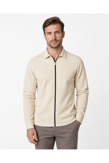 Dylan | Waffle-Knit Zip Jacket - Khaki - front - group 4