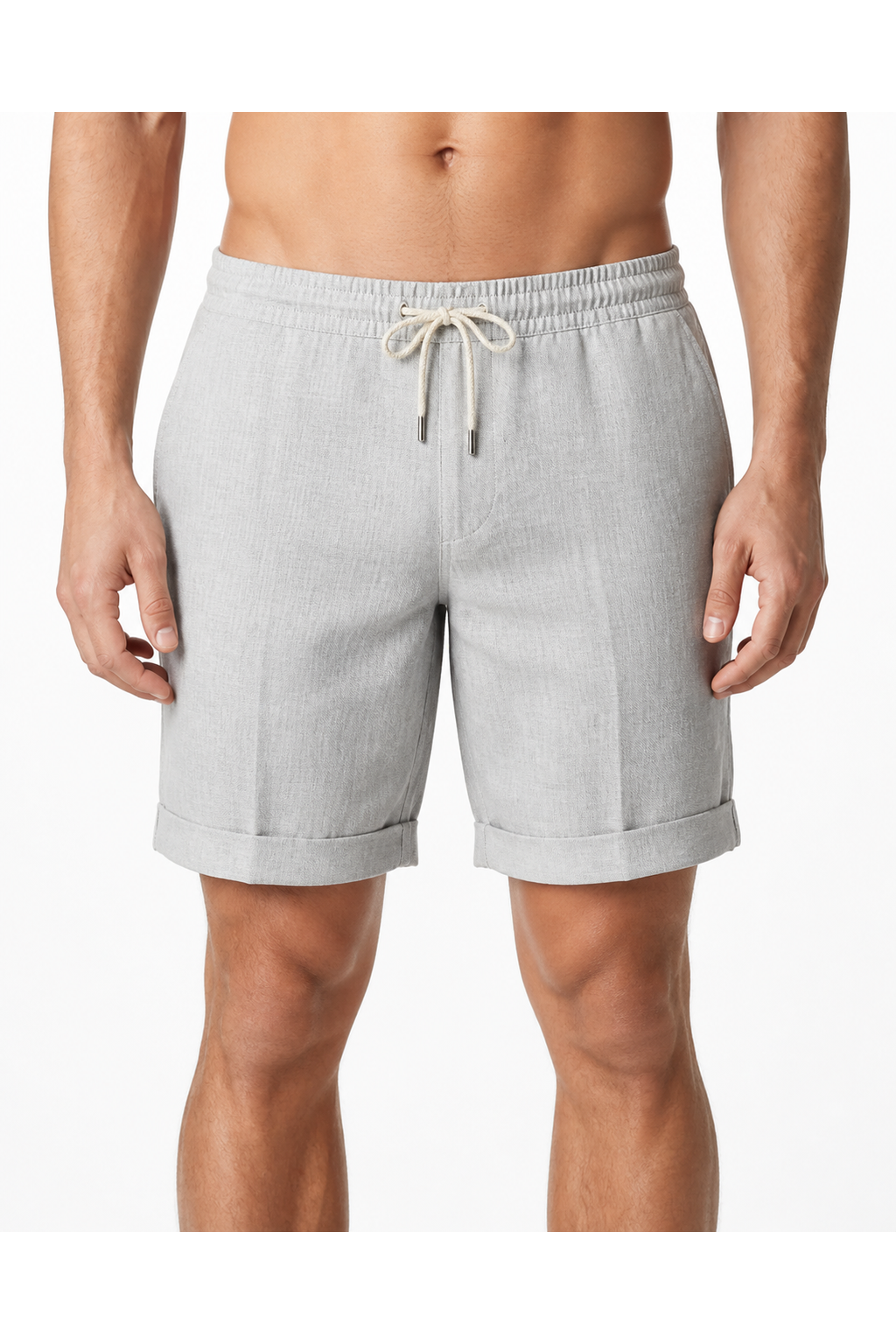 Jordan | Breathable Linen Drawstring Shorts - Light Gray - front - group 4