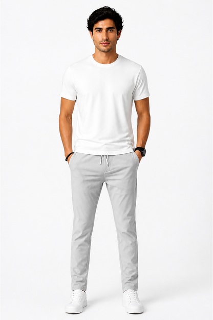Men's Trousers Lightweight Fabric Drawstring Waist, Light Grey, front view