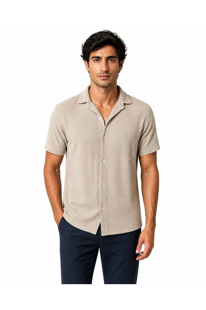 Bennett | Breathable Linen Polo Shirt - Light Khaki - front - group 4