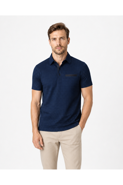 Julian | Jacquard Check Pocket Polo - Navy Blue - front - group 4