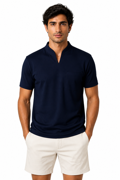 Men's T-Shirt Athletic Fit V-Neck Pocket, Navy Blue, front view