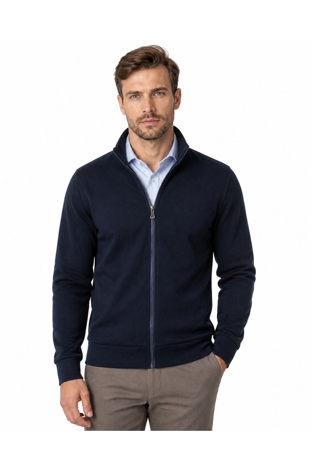 Bryce | Minimalist Zip-Up Hoodie - Navy - front - group 4