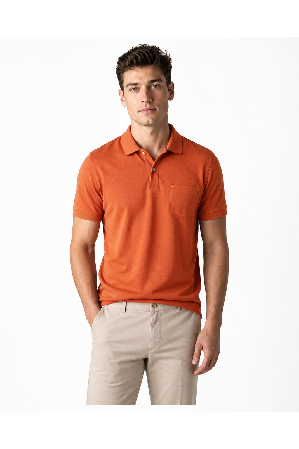 Xavier | Sleek Chest-Pocket Polo - Orange - front - group 4